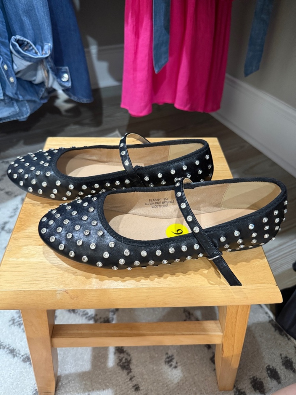 House of Harlow 1960 Flashy Black Rhinestone Mary Jane Flats Womens Size 9M